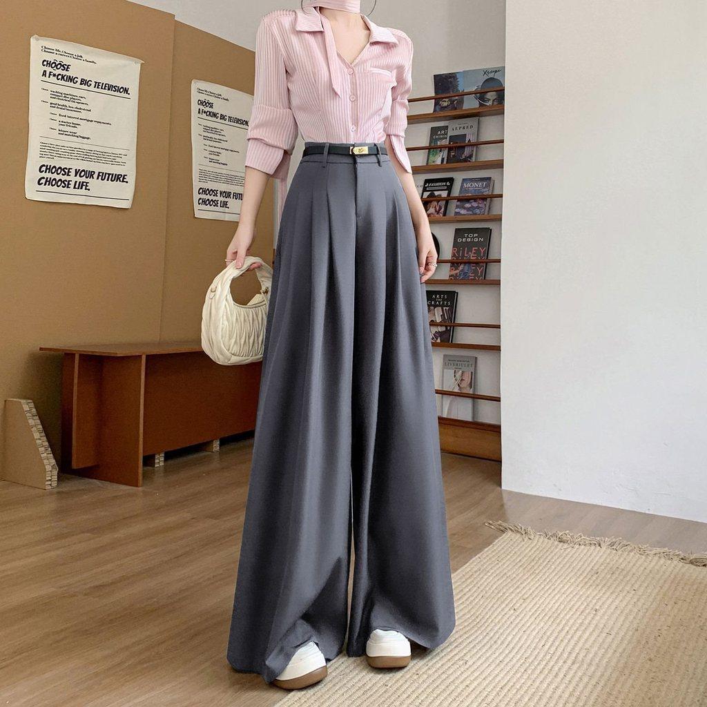 Old Money Style Womens Wide Leg Pants With Belt For Casual Chic Fashion