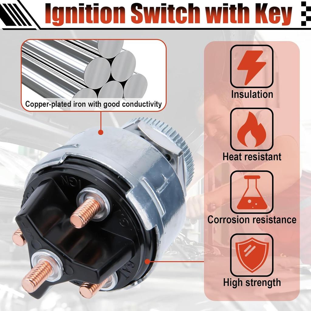 Ignition Switch With Key, Universal Ignition Key Switch, 12V 4 Position Starter Key Ignition Switch, Fits Most Car, Truck, Tractor, Trailer,