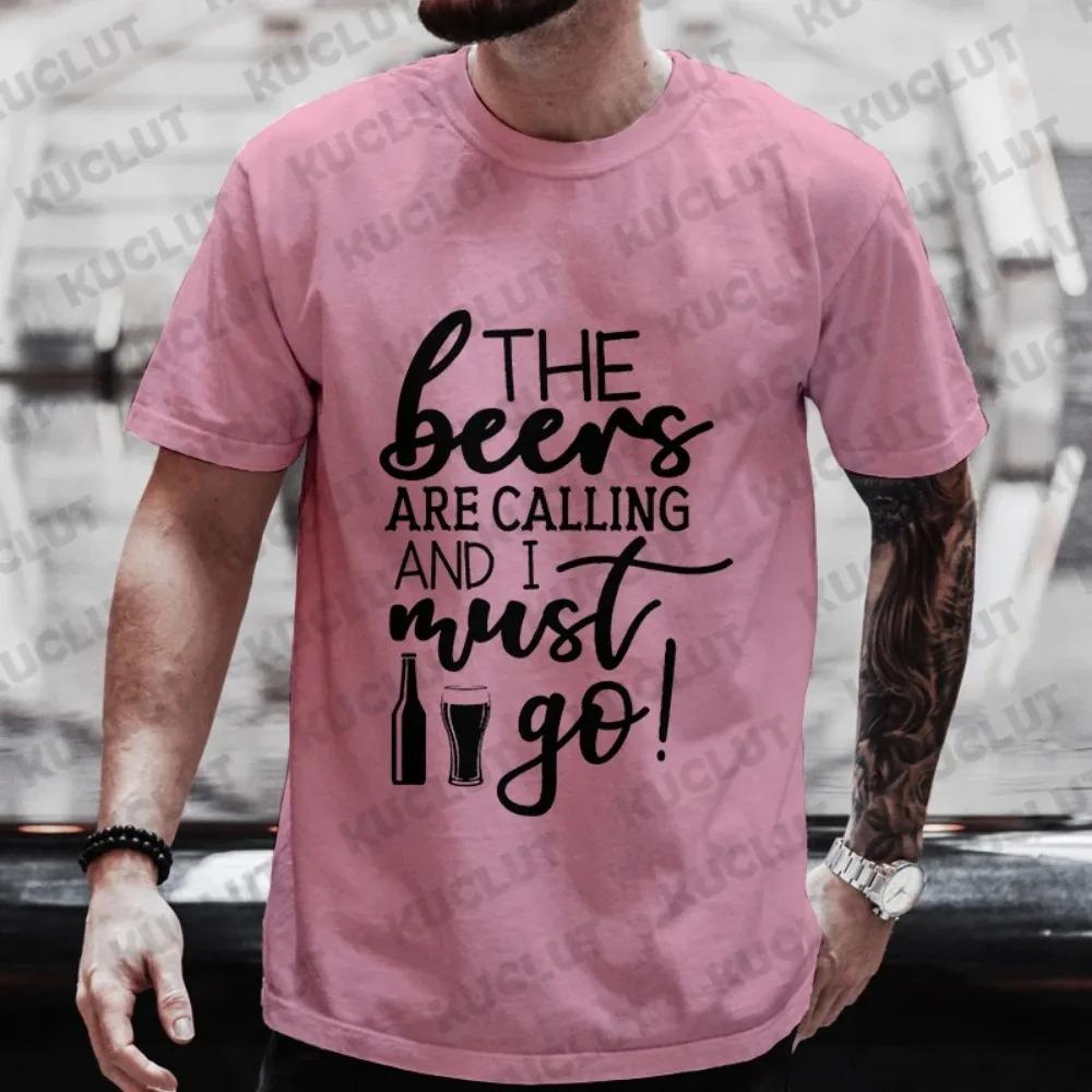 Tshirt for Men The Beer Are Calling and I Must Go Graphic T Shirts Y2k Clothes Oversized Streetwear Friends Drinking Party Tops