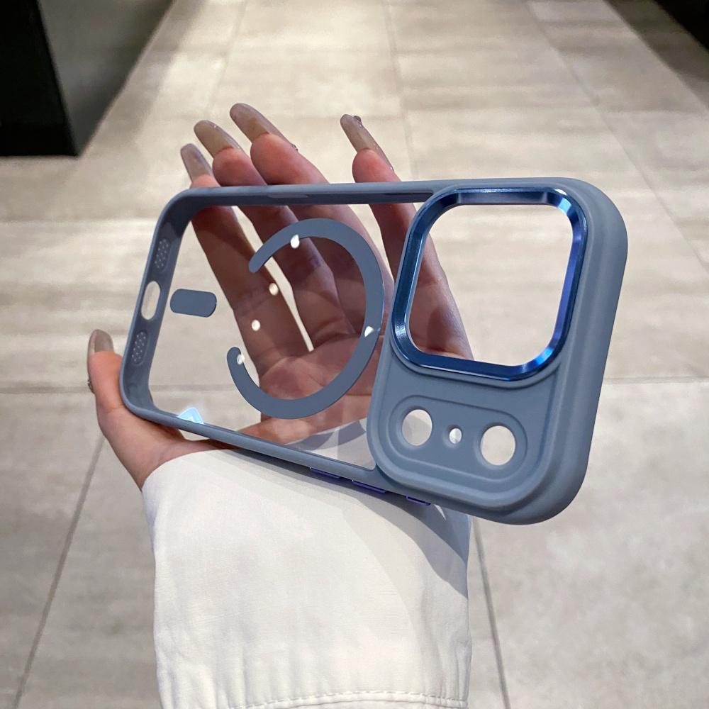 Transparent for Magsafe Armor Case for iPhone 17 16 15 14 13 Pro Max Plus 17 Air Magnetic Acrylic Metal Lens Shockproof Cover