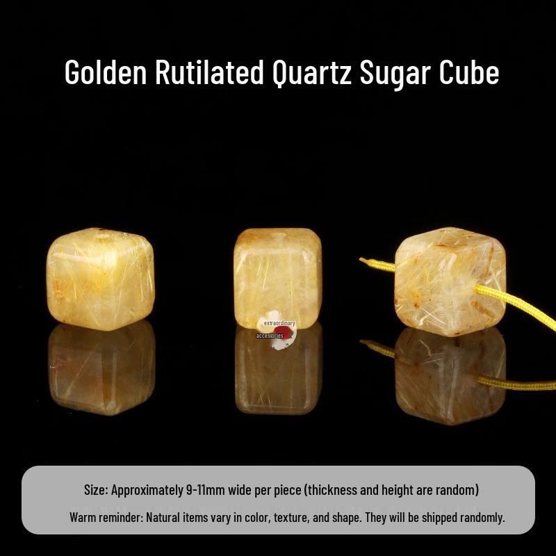 Golden Rutilated Quartz Square Beads for DIY Crystal Bracelets - Yellow and White Quartz Accessories