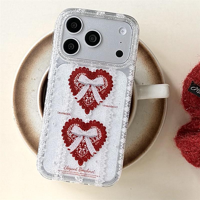 

High-End Retro Lace Heart Bowknot Case for iPhone 17 Pro Max/16/15/14 iPhone 15 Pro