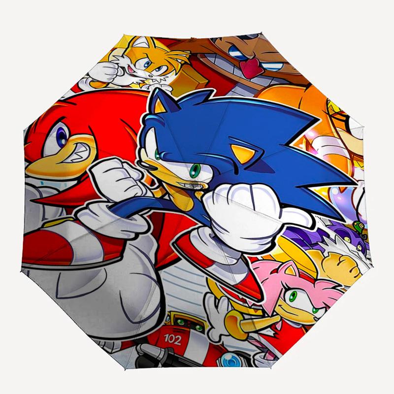 1pc Sonic the Hedgehog 3 Automatic Opening Umbrella, Portable 3-Fold Design, 8-Rib Iron Frame Outdoor Umbrella, Ideal Gift for Fans, Travelers, Everyd