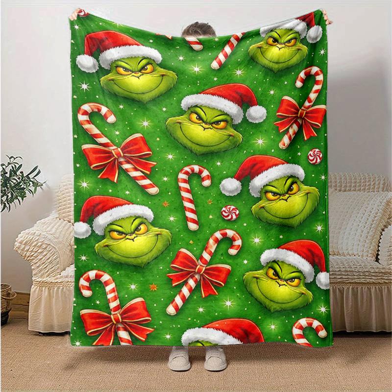 1Pc Grinch Christmas Blanket Soft And Comfortable Casual Warm Camping Travel Christmas Halloween Gift M921616
