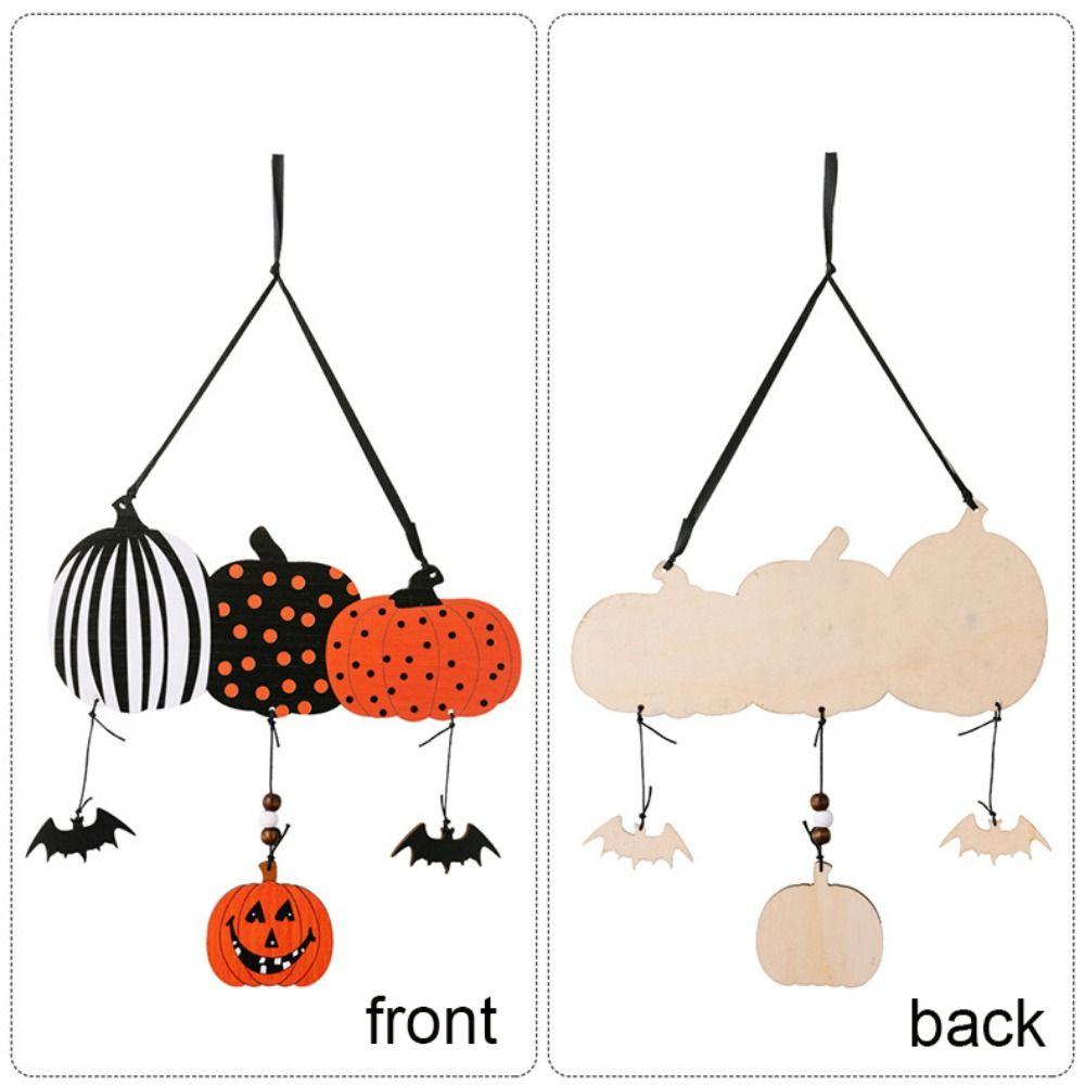 2pcs/set Colorful Halloween Wooden Pendants Pumpkin Bat Ghost Wall Hanging  Ghost Festival