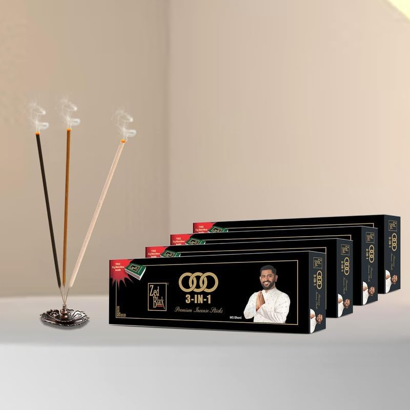 Zed Black 3 In 1 Monthly Pack Incense Sticks Pack of 4 Long-Lasting Aroma Sticks for Home and Meditation