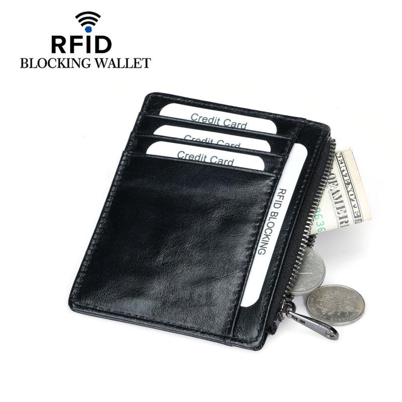 Top-Grain Cowhide Leather Zipper Card Holder & Coin Purse for Men and Women