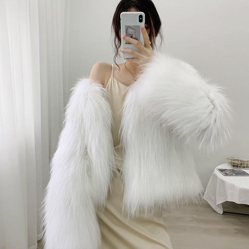 Winter new imitation fox fur imitation coat women's short long hair fashion slim imitation mink plush warm