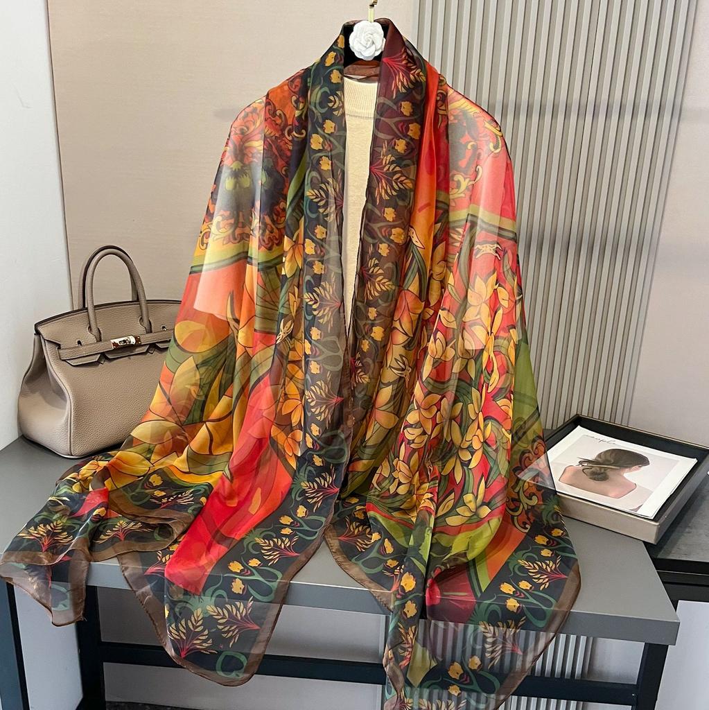 Silk Scarf Fashion Design Neck  Foulard Female Headbanda Luxury Hijab Women Warm Pashmina Scarves Echarpe Shawl Large Wrap