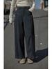 Women's Grey Wool Suit Pants - Autumn Drape, Versatile Wide-Leg, Straight, Solid Color