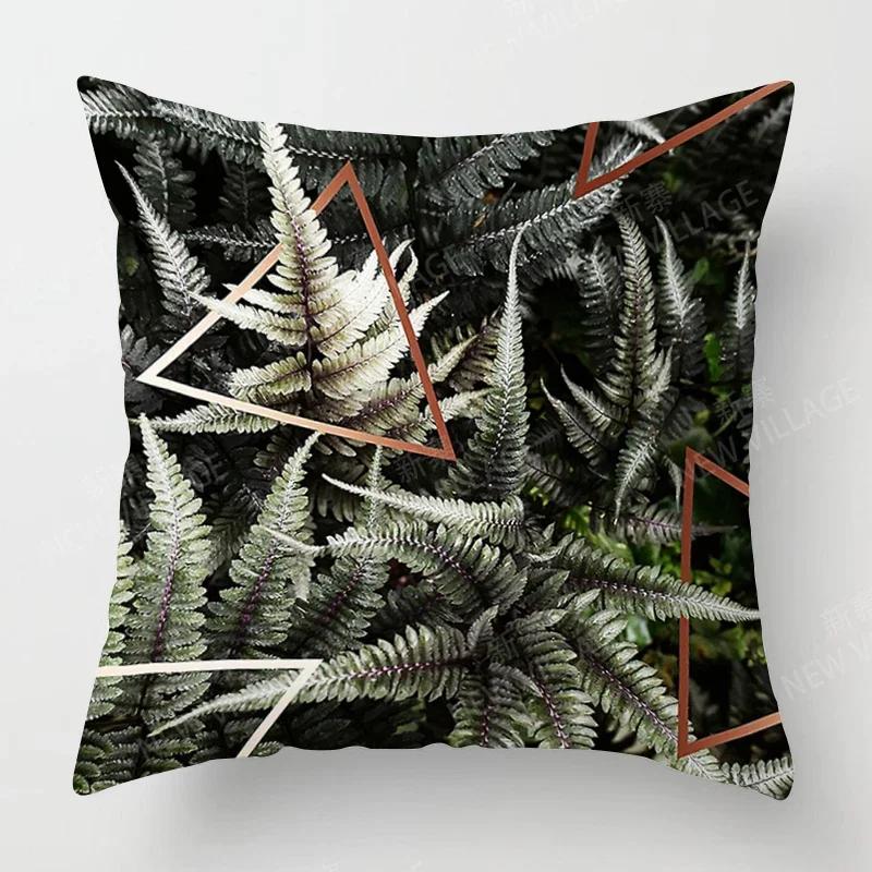 Nordic Fall Home Decor Autumn Throw Pillow Case Sofa Cushion Cover Modern Plant Green Leaf