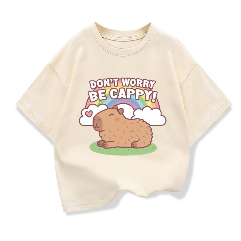 

Girls T-shirt Capybara Children s Clothing Summer Printed Cartoon Short Sleeve Children s Basic Loose Round Neck Top 100