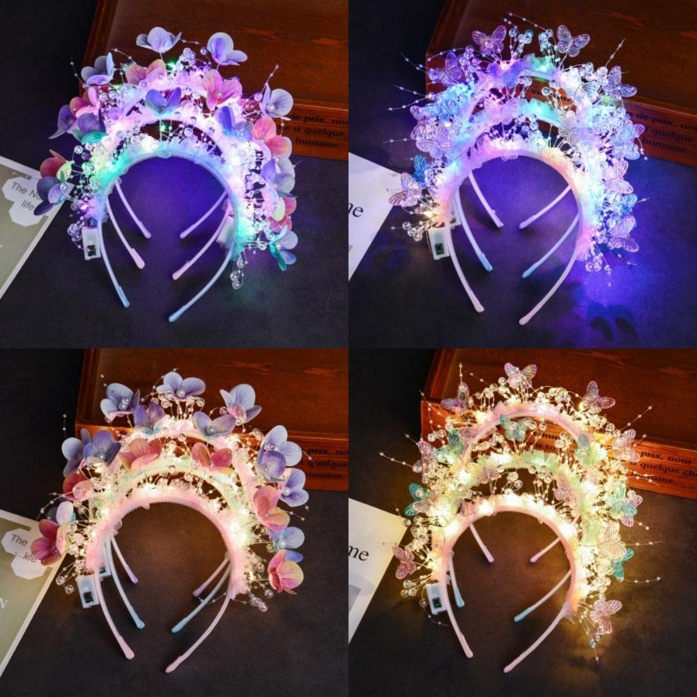 2026 New LED Light Up Butterfly Flower Headbands Girls Women Fairy Glow Headband Birthday Halloween Christmas Party Supplies