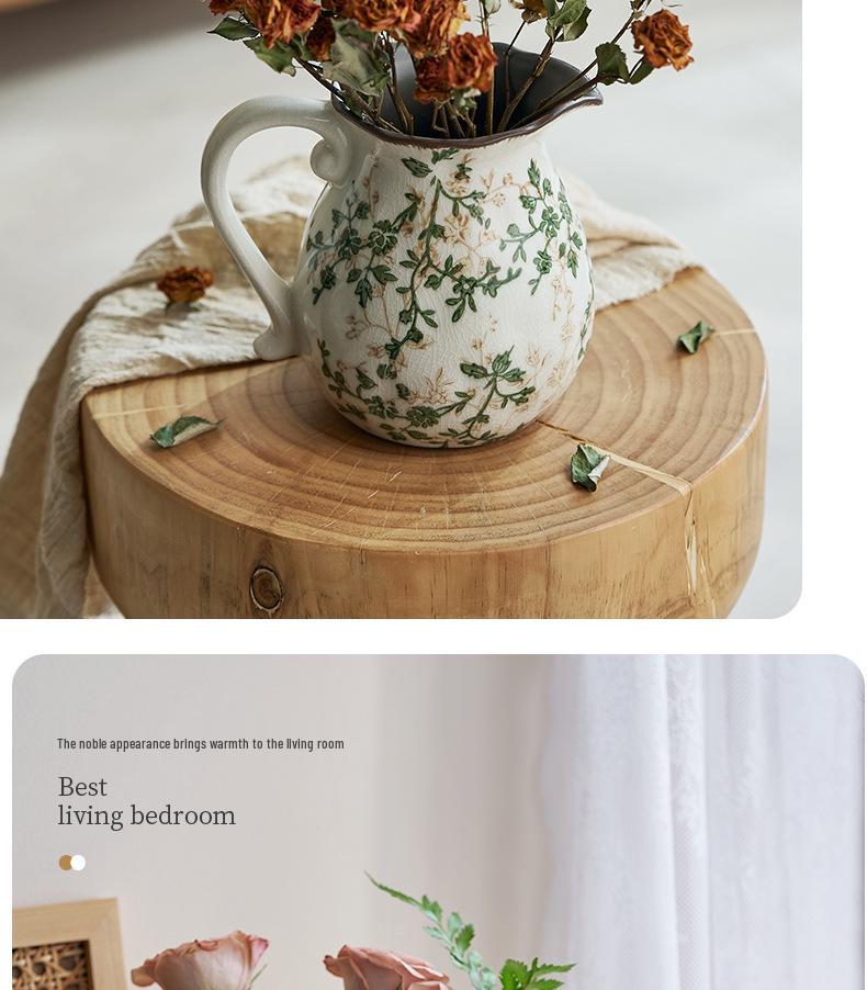 American Country Crackle Glaze Ceramic Milk Jug Vase - Pastoral Feng Shui Flower Arrangement Retro Decor