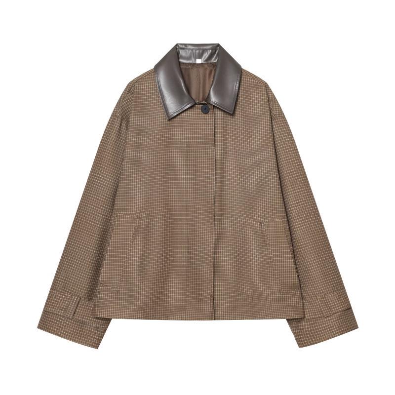 2026 Spring New Arrival: Stylish European & American Leather Collar Short Trench Coat L