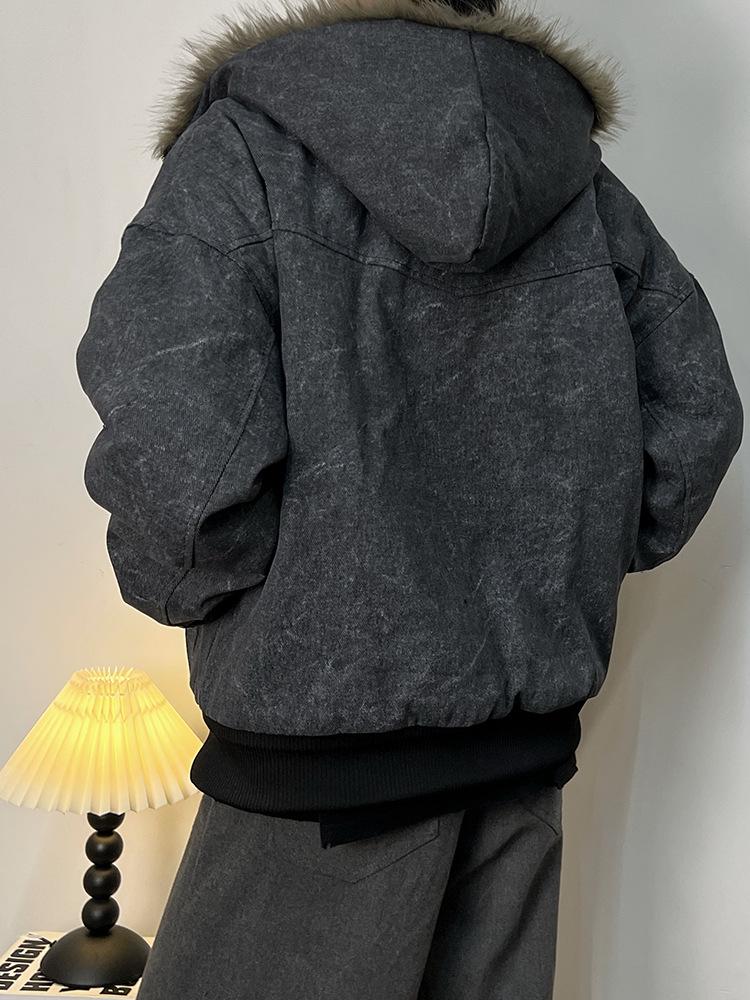 Men's Hooded Fur Collar Cotton Jacket: Winter High-End Plus Velvet Thickened Outerwear