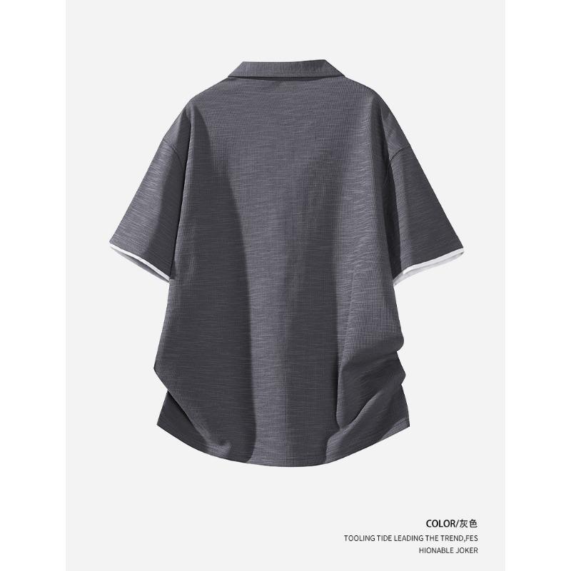 Men Notch Collar Solid Polo Shirt Short Sleeve Loose Casual Minimal Smart Daily Office Summer Basic Top