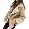 Versatile Tweed Style Jacket 2024 Women's Loose Fit Integrated Chamois Leather Fleece Cropped Sheep Fleece Motorcycle Jacket