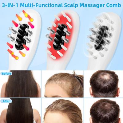 Electric Scalp Massager Comb for Hair Growth Essencial Oil Applicator 655nm Blue & Red Light Therapy Microcurrent Head Massage