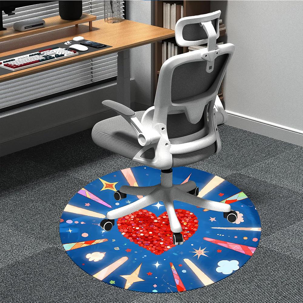 1 Stück Herz Sterne Büro Runder Teppich, Matte Geeignet Für Büro, Unter Bürostühlen Schlafzimmer Wohnzimmer Heimdekoration, Zimmer Deko