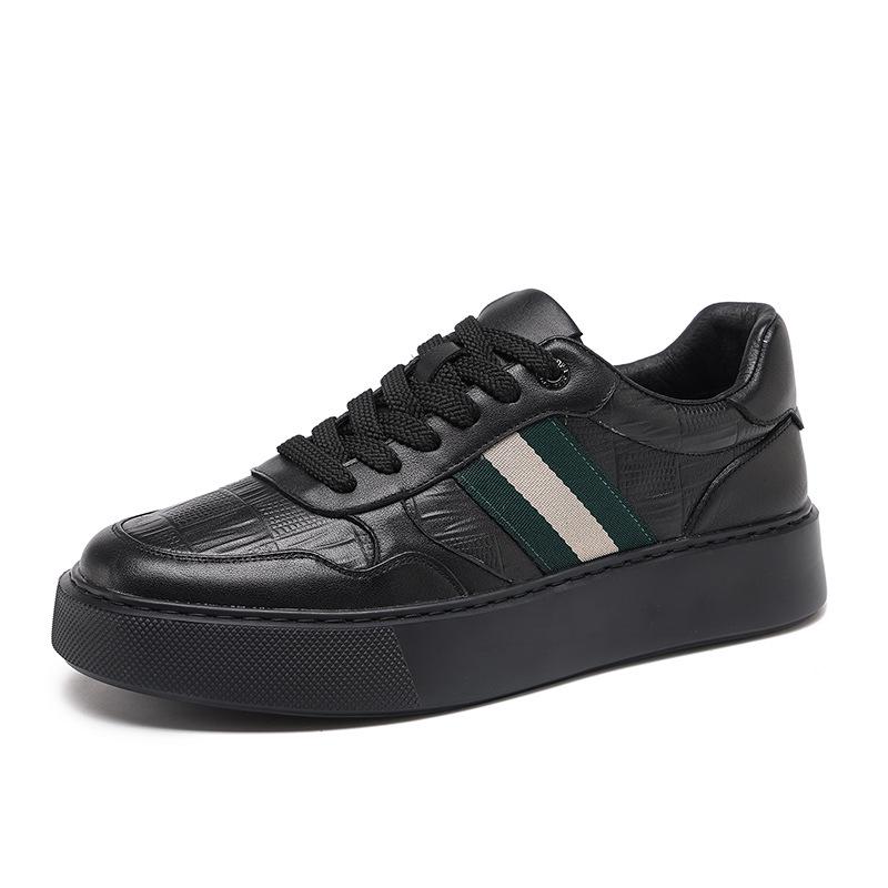 Trendy 2025 Men's Genuine Leather Sports Sneakers: White Soft Sole, Thick Sole Casual Shoes
