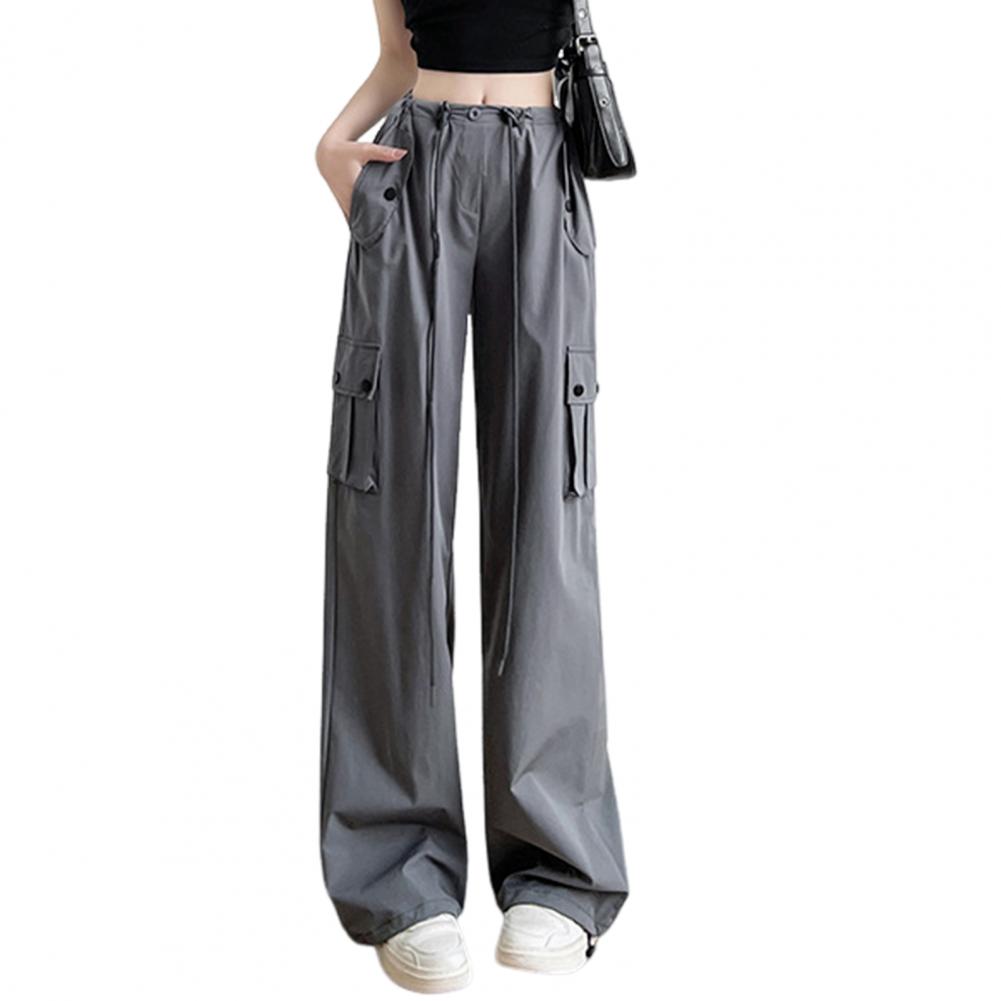 Men Cargo Pants Elastic High Waist Casual Trousers with Multi Pockets Design Straight Wide Leg Sport Pants Streetwear