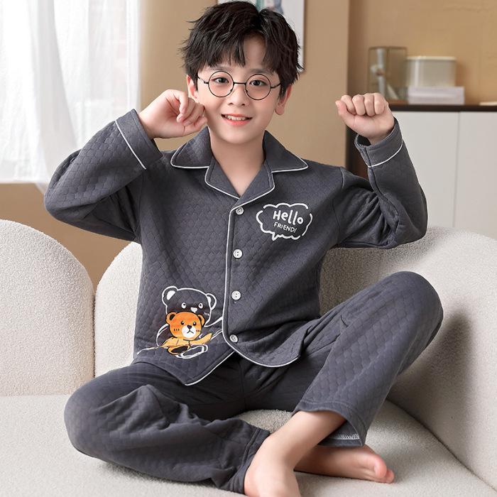 

Уютная мультяшная пижама из воздушного хлопка для мальчиков: Милый, Теплый и Идеальный для Осени и Зимы Size 12 [120-130cm]