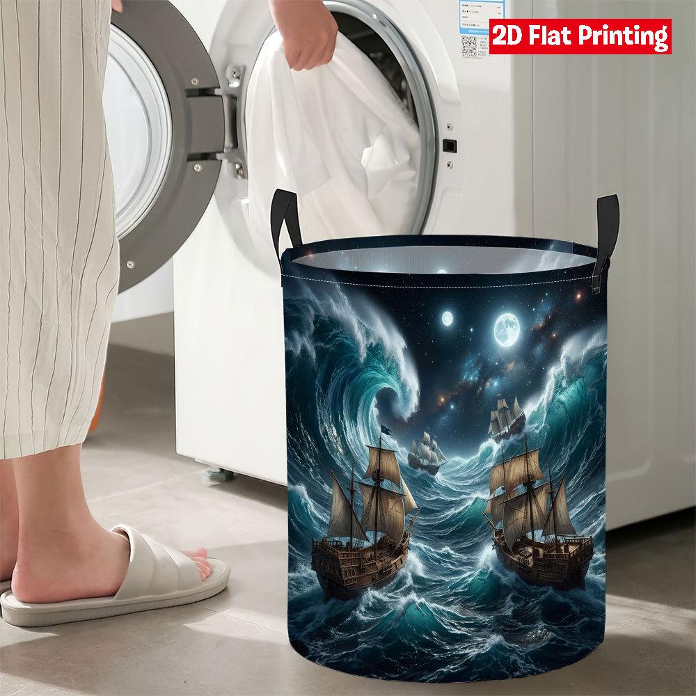 Collapsible Laundry Basket Large Round Waterproof Fabric Hamper Dirty Clothes Storage Bin Toy Organizer with Handles