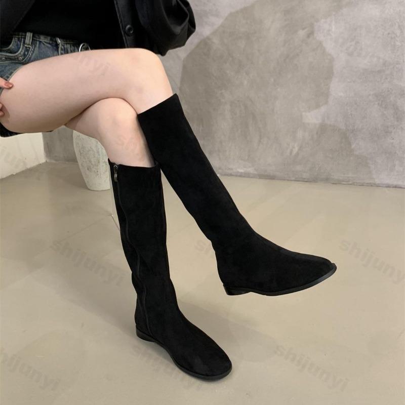Women Knee High Boots Fashion Round Toe Long Boot Flat Heels 2026 Autumn Fashion Retro Outdoor Womens Boots Plus Size 35-39