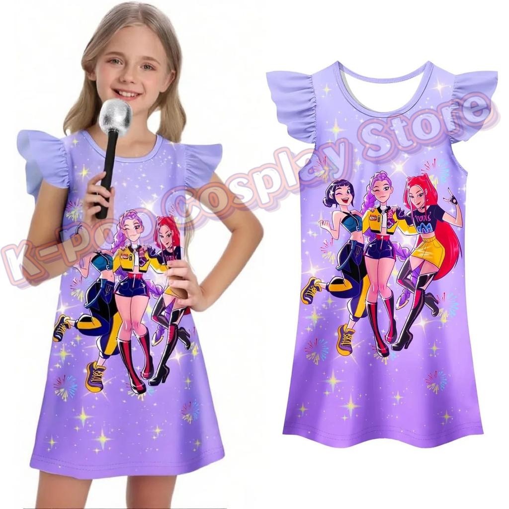 Huntrix Rumi Mira Zoey Kostümü Çocuklar Kpop İblis Avcıları Cosplay Elbisesi Bebek Kızlar için Yaz Geceliği Karnaval Partisi Vestidos