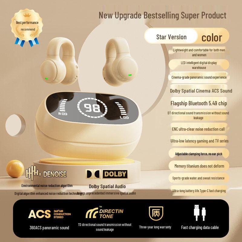 Bone Conduction Wireless Bluetooth Earbuds - 2026 Model, Ear Clip/Hooks for Men & Women Sports