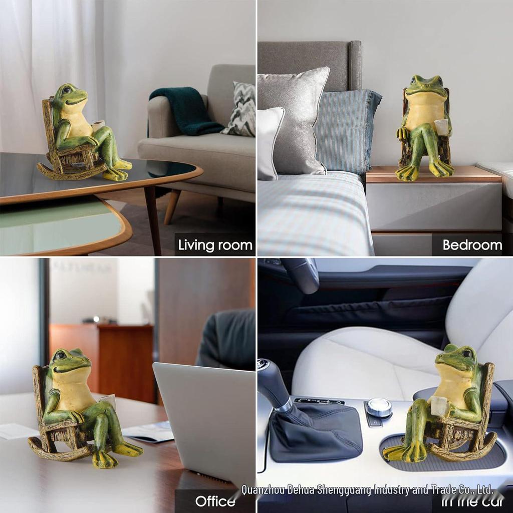 Solar Frog Rocking Chair Garden Ornament - Pastoral Style Resin Decoration