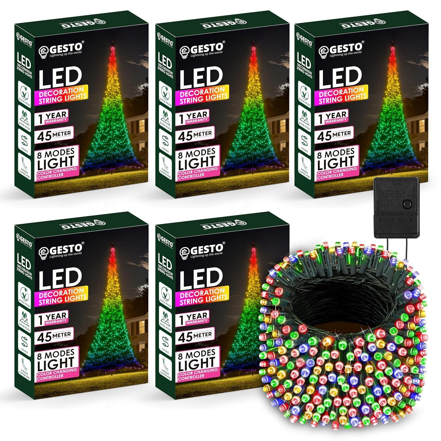 

Multicolor Led Serial String Lights – 8 Modes Changing Controller, Waterproof Fairy Lights for Home, Christmas, Deepawali (45 Meter | Pack of 5)