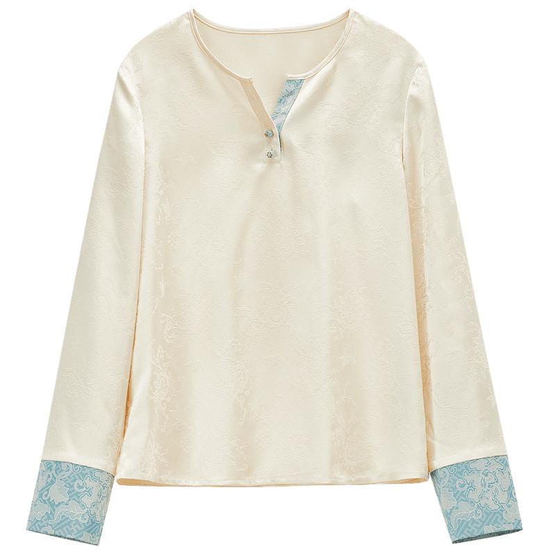 

Elegant Chinese Style Ruyi Jacquard Satin Long-Sleeve Shirt S