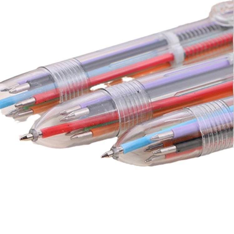 Multicolor Non-Leaking Push-Button Ballpoint Pen for Students - 6 Transparent Colors