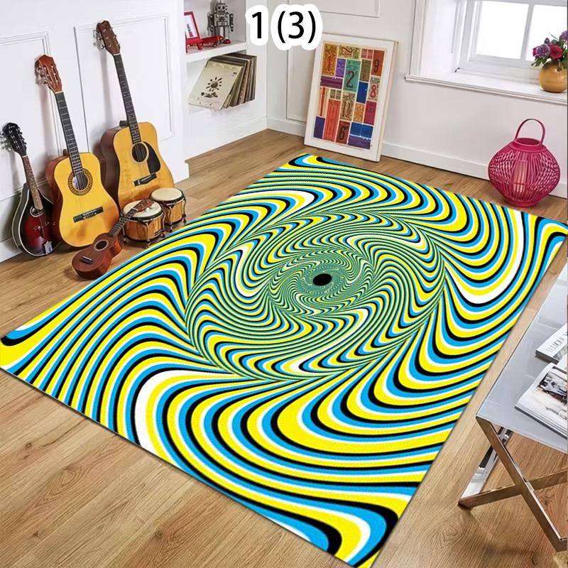 

2D Vortex Illusion Rectangular Carpet Diamond Hole Floor Mat Creative Decorative Area Rug for Living Room Bedroom Home Decor 40X60CM