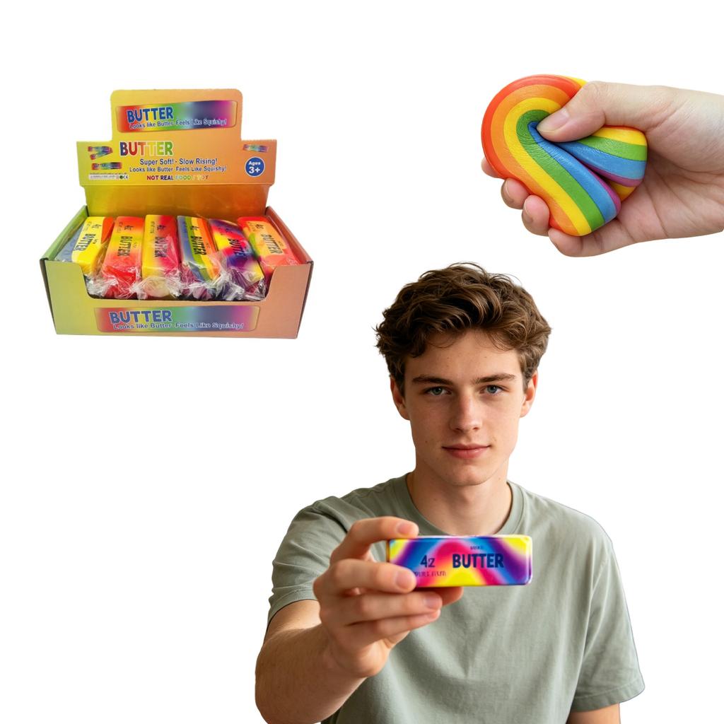 12pc Soft Butter Stick Set Slow Rebound Squishy Stress Relief Toy Pack Assorted Designs Variety Collection