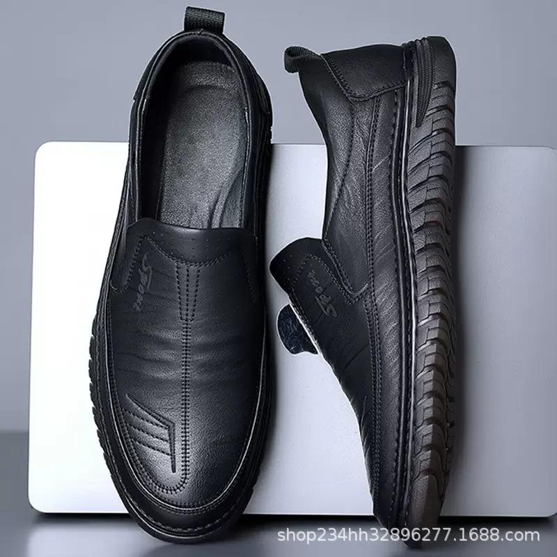 Men's Casual Shoes 2024 Summer New Trend Driving Leather Shoes Men's Leather Soft Sole Middle-aged and Elderly Dad Shoes