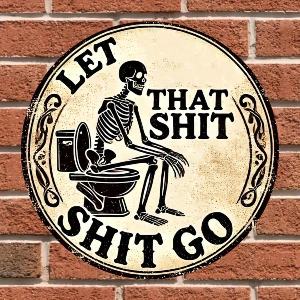 2D Wall Art Skull Humorous Metal Sign for Bathroom Garden Yard Decor
