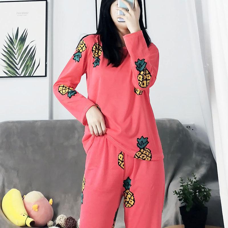 Set Pijama Dama Desen Animat - Cămașă cu Mânecă Lungă și Pantaloni, Haine de Casă pentru Studente Mignone pentru Primăvară și Toamnă