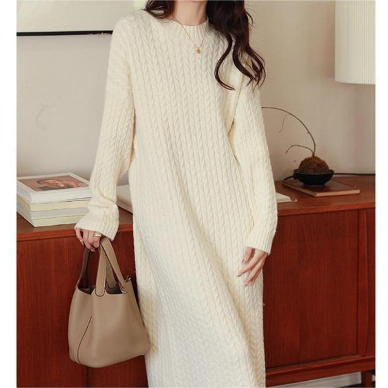 Bottom Long-sleeved Twist Knitted Dress Women's Autumn and Winter New Inner Skirt with Coat Loose Meat-covering Sweater Skirt