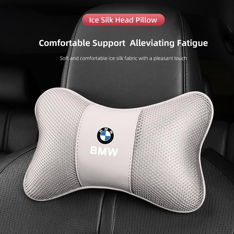 CXVA5 Car Seat Headrest Ice Silk Neck Pillow For BMW Performance F30 E90 E46 E60 X7 Car Interior Removable Washable Headrest Keychain