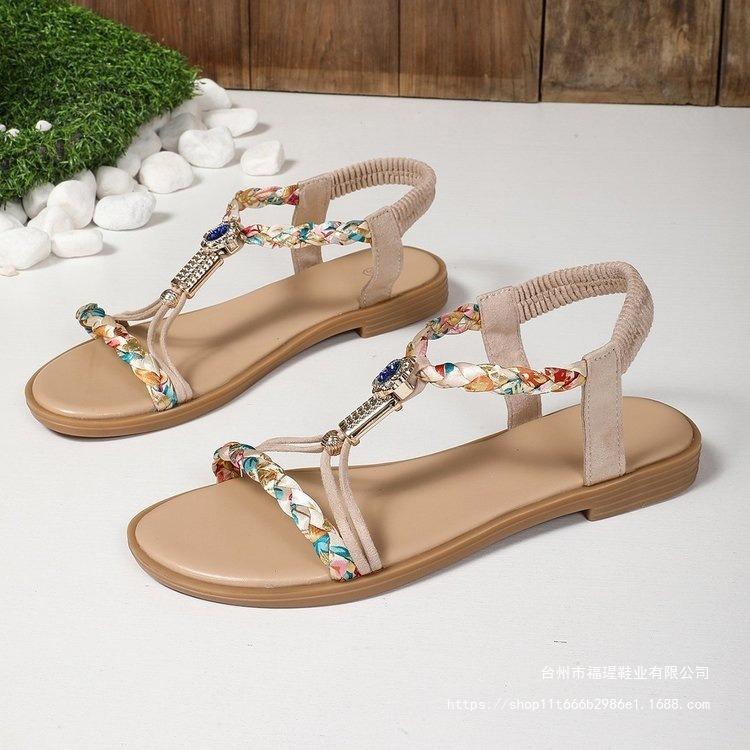 Large Size Fish Mouth Sandals 2025 Summer New Open-toed Beach Sandals Flat Comfortable Bohemian Style