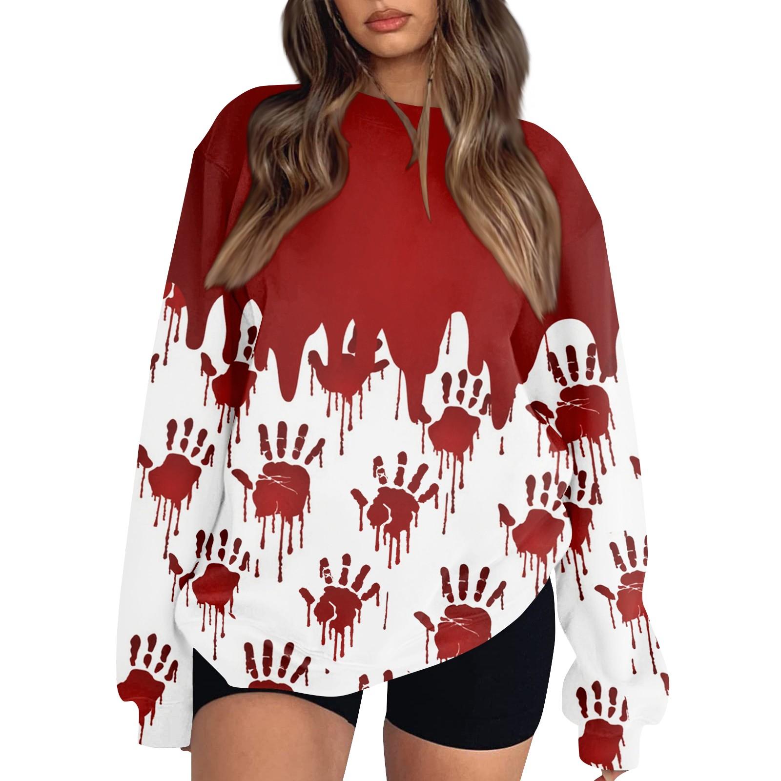 

Women s Fashion Casual Long Sleeve Halloween Printed Neck Sweatshirt Top XXL винний