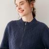 Women's Cashmere Zipper Stand Collar Cardigan - Thick, Loose, Slimming Knit Sweater Coat for Autumn & Winter