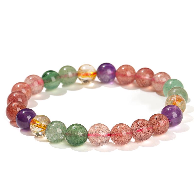 Jingde Natural Tourmaline Strawberry Crystal Women's Round Bead Bracelet Gift Jewelry.