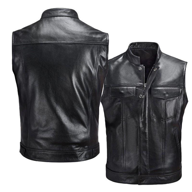 Leather jacket men's vest explosion