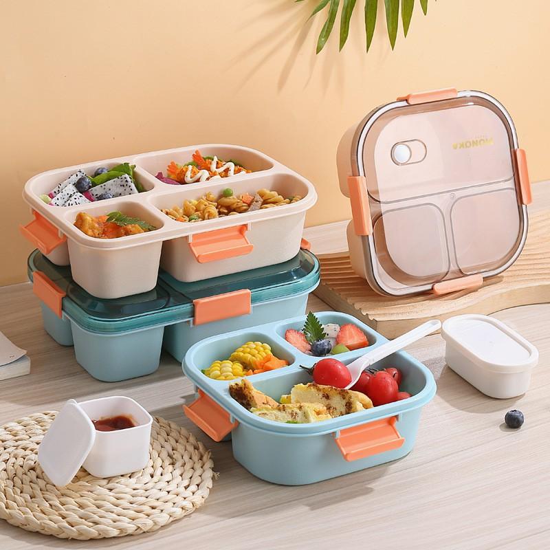 Microwave-Safe Bento Box Adults 3-Compartment Or 4-Compartment Lunch Container With Sauce Soup Compartment Plastic