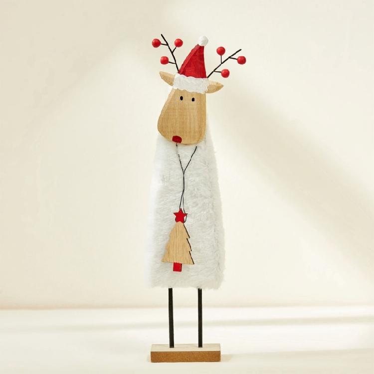 Rentier Weihnachtsmann Figur Ornament aus Wollfilz mit Holzsockel Weihnachtsbaumschmuck Für Feiertags-Tischdekoration Kaminsims-Ausstellung