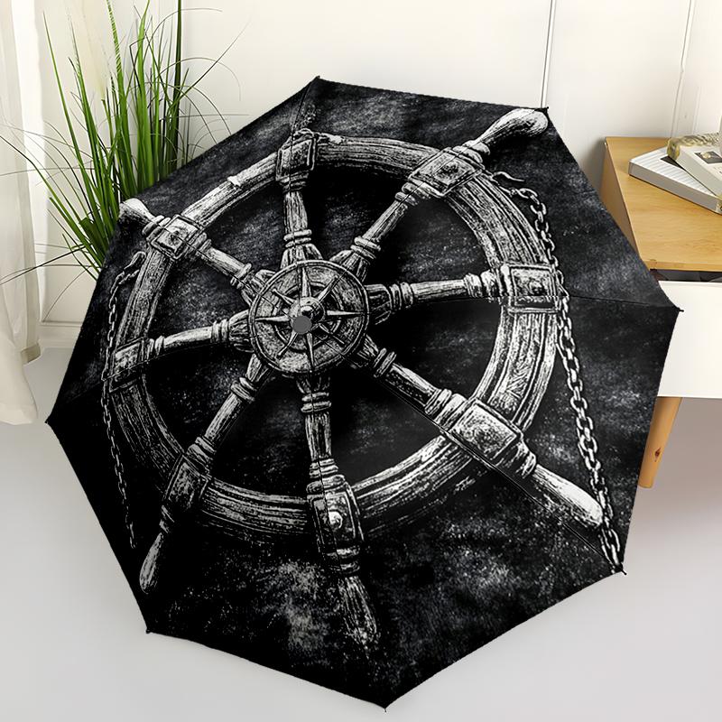 Sailing Ship Rudder Folding Umbrella Fashion Auto-Open Design 8 Iron Ribs Plastic Handle Foldable Sunshade Perfec Christmas Gift